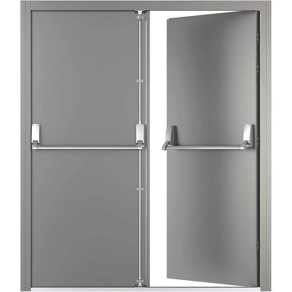 image:imageVIZPRO Quick Mount Fire Exit Door Double with Panic Bar Gray Left SideActive Leaf Outward
